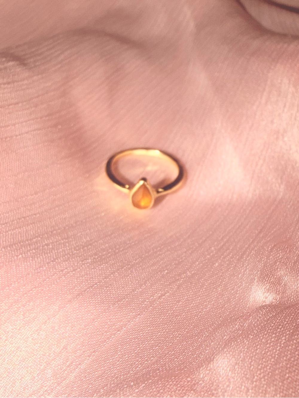 Gold Teardrop Ring with Amber Gemstone - Women's Jewelry